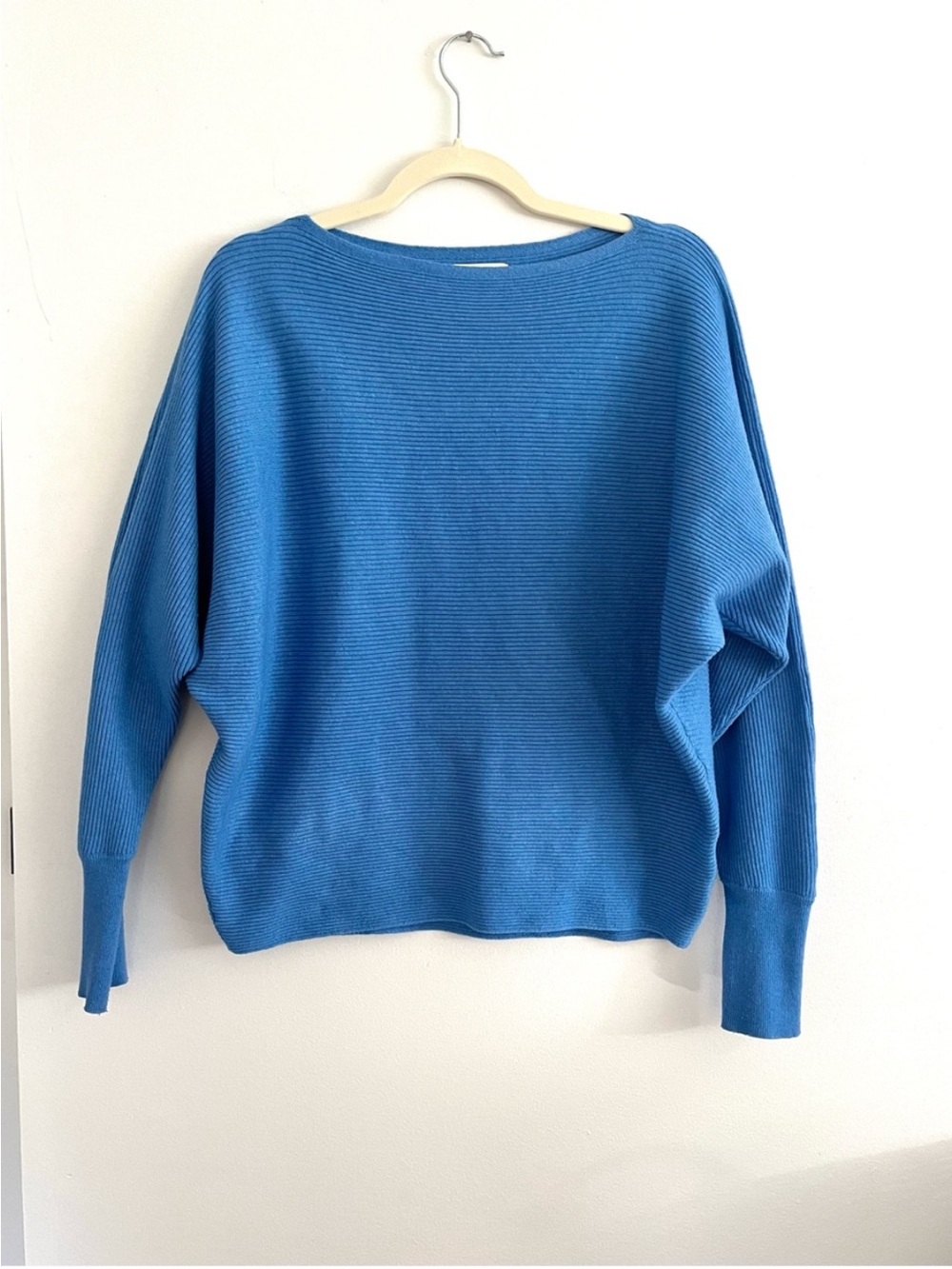 Nine West Cobalt Blue Ribbed Boatneck Dolman Sleeve Sweater Minimalist Casual L